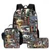 Kids School Backpack Lunch Bag Pencil Case Set - Cartoon Print Oxford Fabric Ergonomic Design Elementary Students