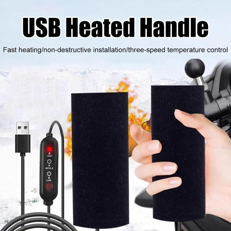 12V USB Motorcycle Electric Heated Grip Cover 3 Gears Electric Heated Handle Cover Handlebar Heater Warmer for Outdoor Riding