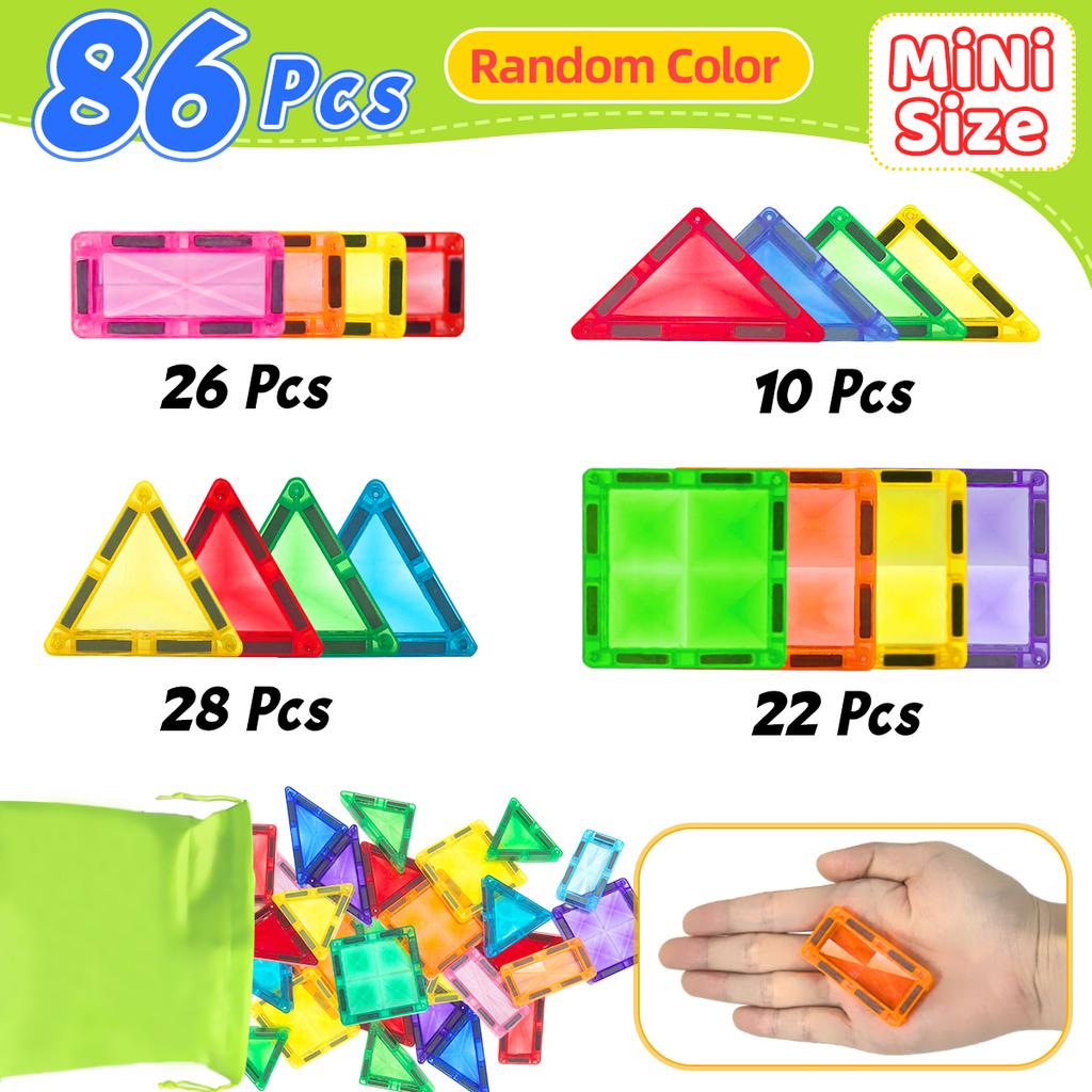 36/56/86PCS Magnetic Building Blocks Construction Set 3D Toys For 3+ Years Kids Montessori Educational STEM Building Blocks Toys