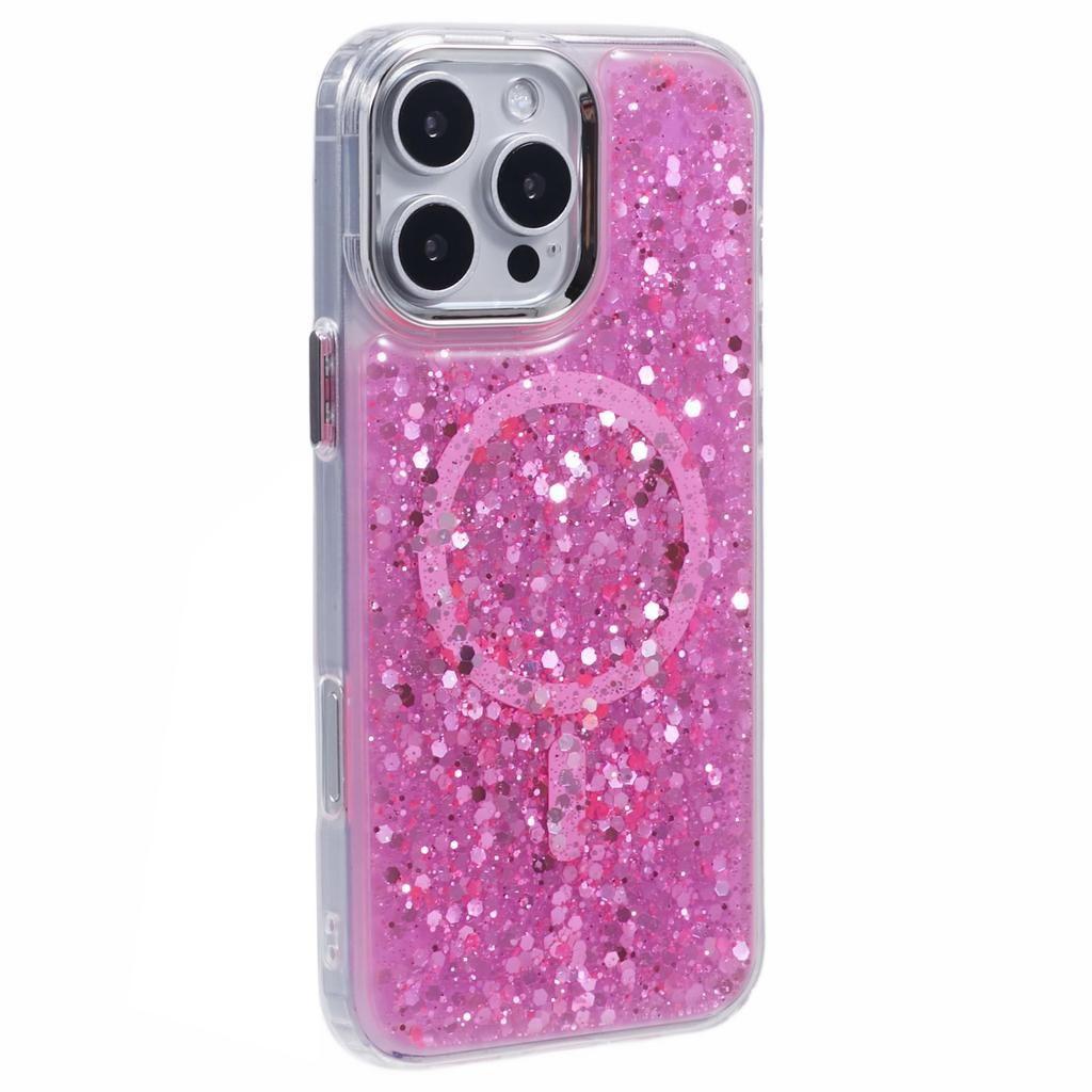 For iPhone 16 Pro Max Case Compatible with MagSafe Glitter Sequin Epoxy TPU+Acrylic Phone Cover