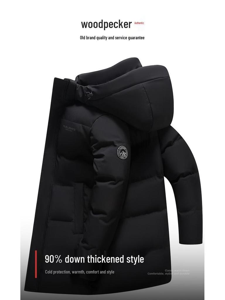 Męska zimowa kurtka puchowa Woodpecker o średniej długości - Pogrubiona, ciepła odzież wierzchnia dla osób w średnim wieku i starszych