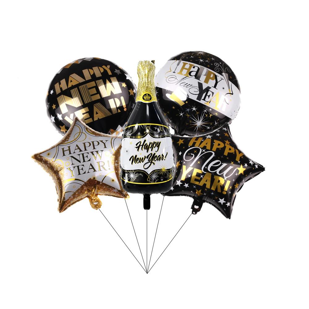 New Years Eve Tableware 2025 Black Gold Theme Balloon Package Cup Napkin Tablecloth Banner Balloon Happy New Year Party Supplies