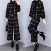 2025 New Women's Autumn and Winter Two-piece Trousers Plaid Woolen Short Coat Wide-leg Pants Casual Fashion Suit Female Trend