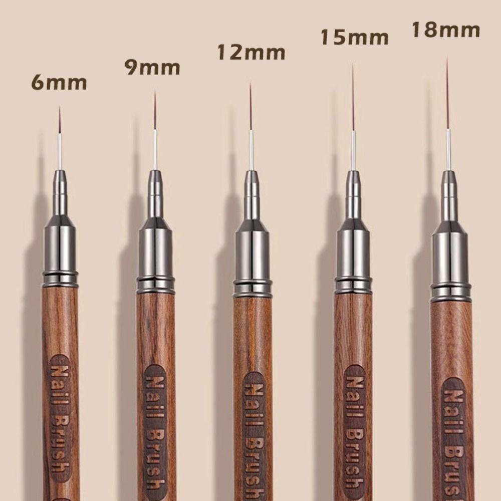 6/9/12/15/18mm Nail Liner Brush Sandalwood Pole Professional Fine Detail Nail Brush Nail Art Painting Brush Nail Painting