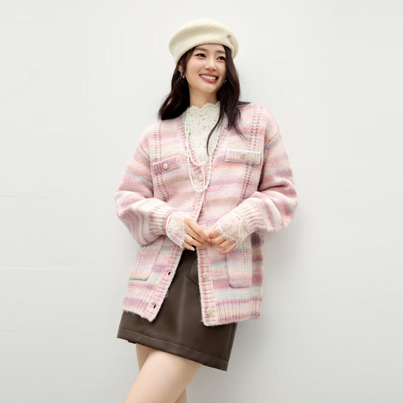 

Women s Striped Gradient V-neck Knit Cardigan M