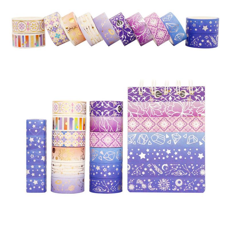 12 Rollen/Set Lila Stern Goldfolie Washi Tape Set Konstellationsserie Laser Masking Tapes für Scrapbooking DIY Schreibwarenset