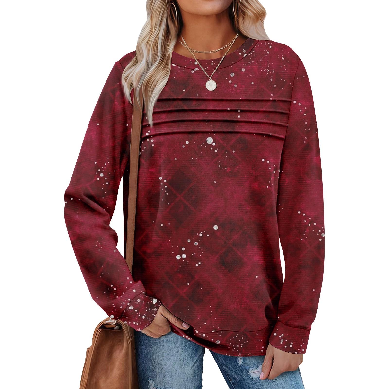 

Женский повседневный свитшот с длинным рукавом и круглым вырезом, приталенный плиссированный топ L винный