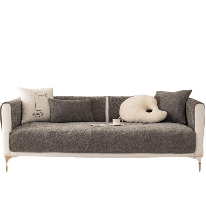 Solid Color Chenille Quilted Thickened Sofa Cushion Modern Simple Embroidered Non-slip Sofa Cushion Towel Universal for All Seasons