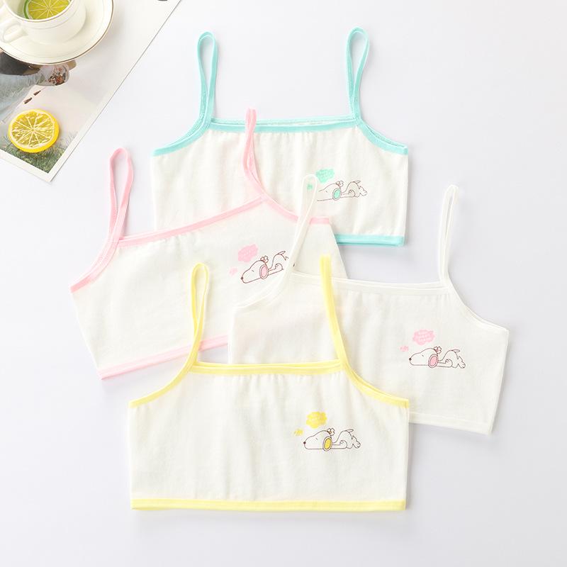 Girls' Cotton Breathable Training Bra - Wire-Free, Cartoon Design, Ages 8-12.