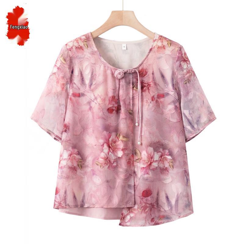 Fengxiao Mid-Aged Women s New Chinese Style Floral Summer Set 5XL
