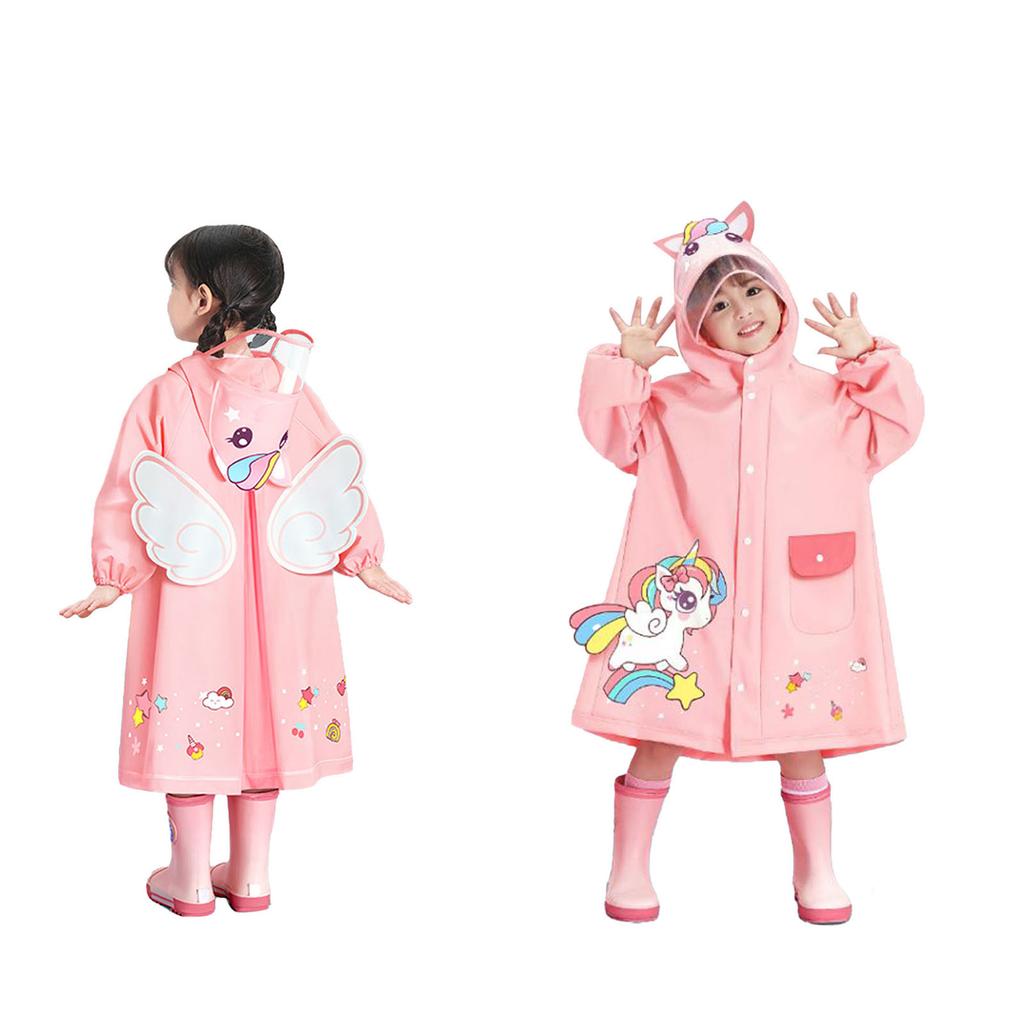 Kids Raincoat Waterproof Cute Pattern Lightweight Portable Children Hooded Rainwear for Girl Boy