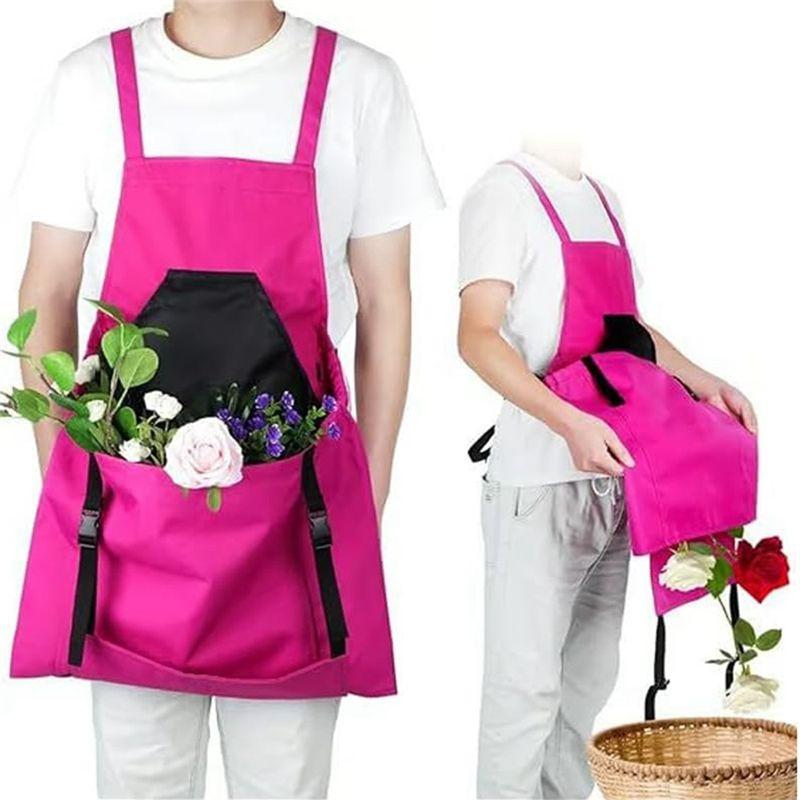A84E-Waterproof Chest Pocket And Quick Release Harvest Pouch Versatile Gardening Apron Blue