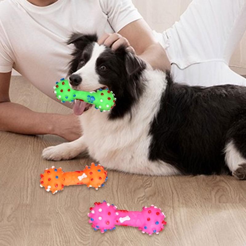 Multifunctional Squeaker Dumbbell Animal Toy Play Training Natural Rubber Squeaky Chew Toy