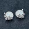 Gold round blue leaf stud earrings femininity simple micro zircon premium jewelry