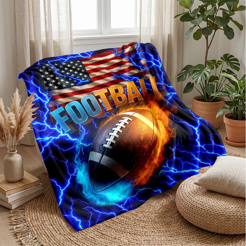 American Football Action Blanket Personalized Name Flannel Blanket Soft Cozy Plush Throw for Sofa Bed Lightweight Home Decor