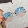 Chic Rimless Square Fashion Glasses for Women & Men - Gradient Lens Metal Frame Curved Temples
