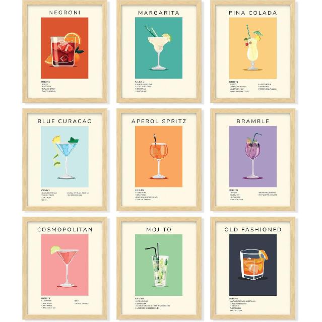 97 Decor Vintage Cocktail Poster - Bar Cart Accessories and Decor, Retro Cocktail Wall Art, Funky Drink Aesthetic Pictures, Colorful Preppy Bar Art