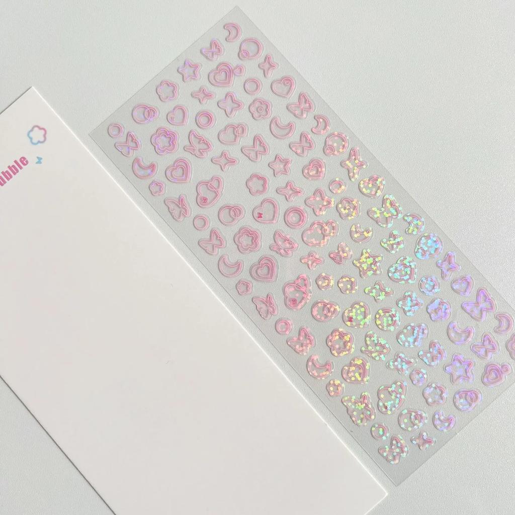 1Pc Aesthetic Dreamy Laser Bubble Butterfly Stickers Gradient Transparent Card DIY Stickers Phone Case Headphone Nail Decoration