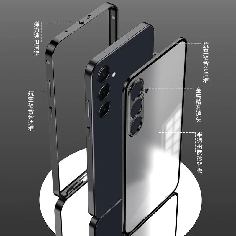 Per Samsung A55 Custodia per Telefono con Protezione Lente in Metallo Alloy Per Galaxy A 55 5G Vetro Temperato Trasparente Cover Posteriore Rigida Antiurto