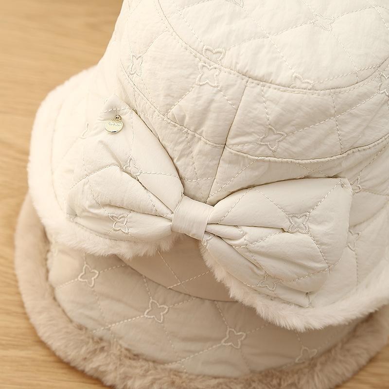 Fashion Bow Padded Bucket Hat Women's Autumn and Winter Casual Plush Basin Hat
