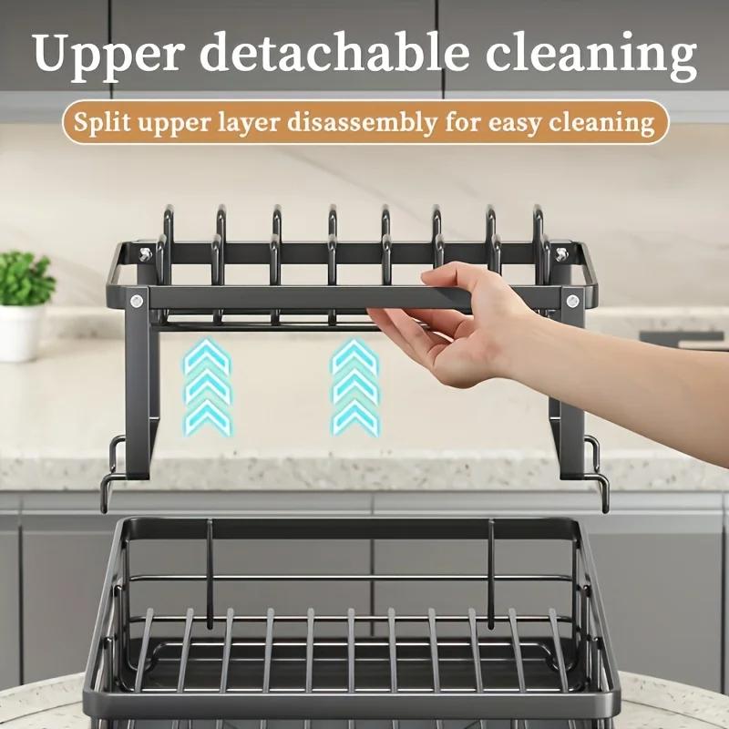 2 Tier Dish Drying Rack, Large Capacity Dish Rack With Draining Board, Double Layer Detachable Dish Storage Organizer For Dishes