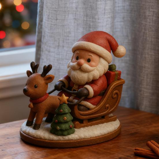 Weihnachtsmann Rentierschlitten Harzfigur Handgefertigte Weihnachts-Tischdekoration Weihnachtsgeschenk für Familie Freunde