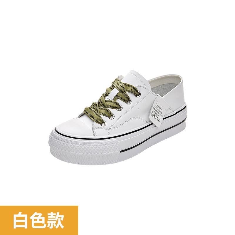 

Thick-soled little white shoes for women in the spring of 2025, new soft leather, shallow mouth, fashionable and comfortable, one pedal and two, w 34