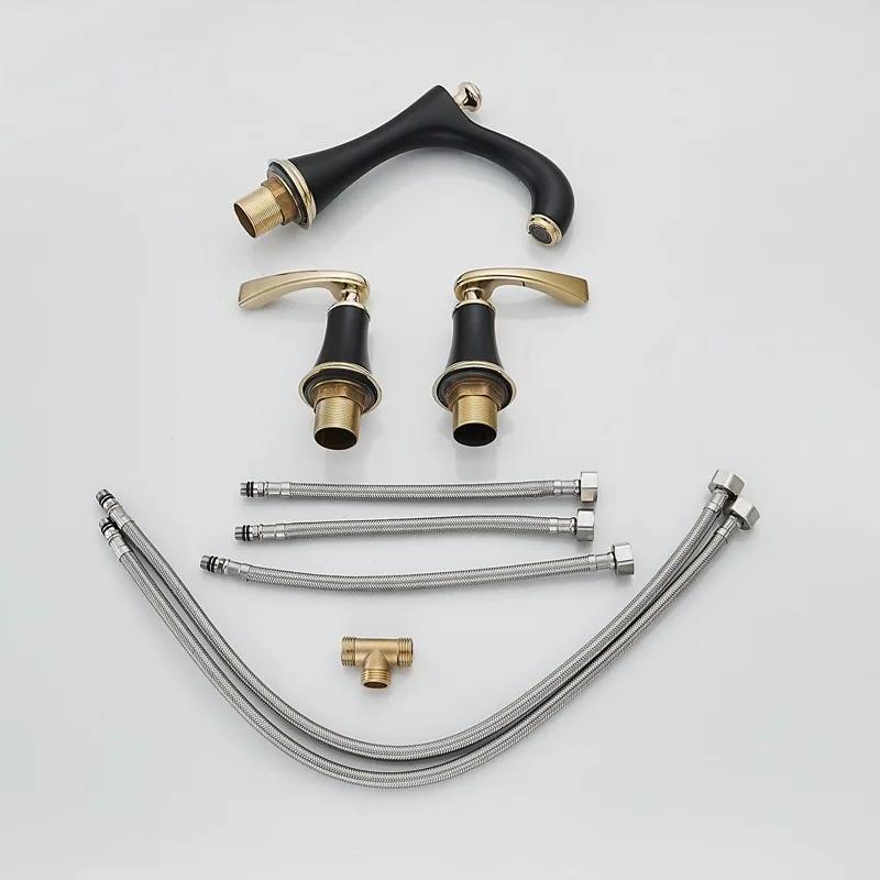 Matte Black 3Pcs Bathroom Faucet Deck Mounted Black Painting 2 Handles Diamond Bathroom Bathtub Basin Mixer Tap Faucet