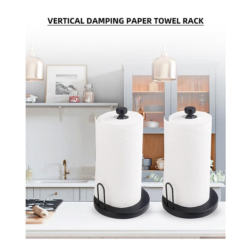 A89X 2X Paper Towel Holder Countertop, Paper Towel Stand With Ratchet System For Kitchen Bathroom Black
