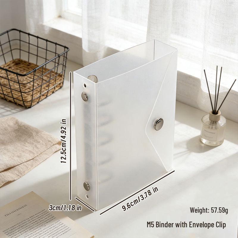 

M5A7 Frosted Transparent 6-Hole Binder for Loose-Leaf Paper, Mini Refill Notebook & Storage Organizer