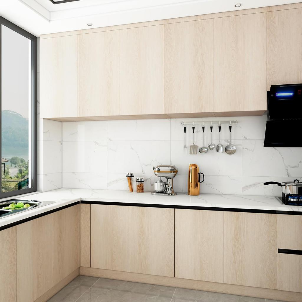 TOTIO Wood Grain Removable Wallpaper Vinyl Wall DIY Remake Wood Grain Cutting Light Yellow Walnut Wood 40cm x for Furniture Light Yellow Plain Sheet,