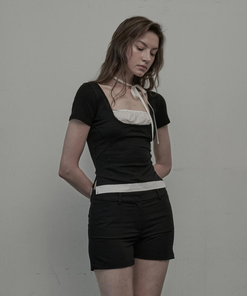 Mausolleum Flirt String Shirring T-Shirt - Black