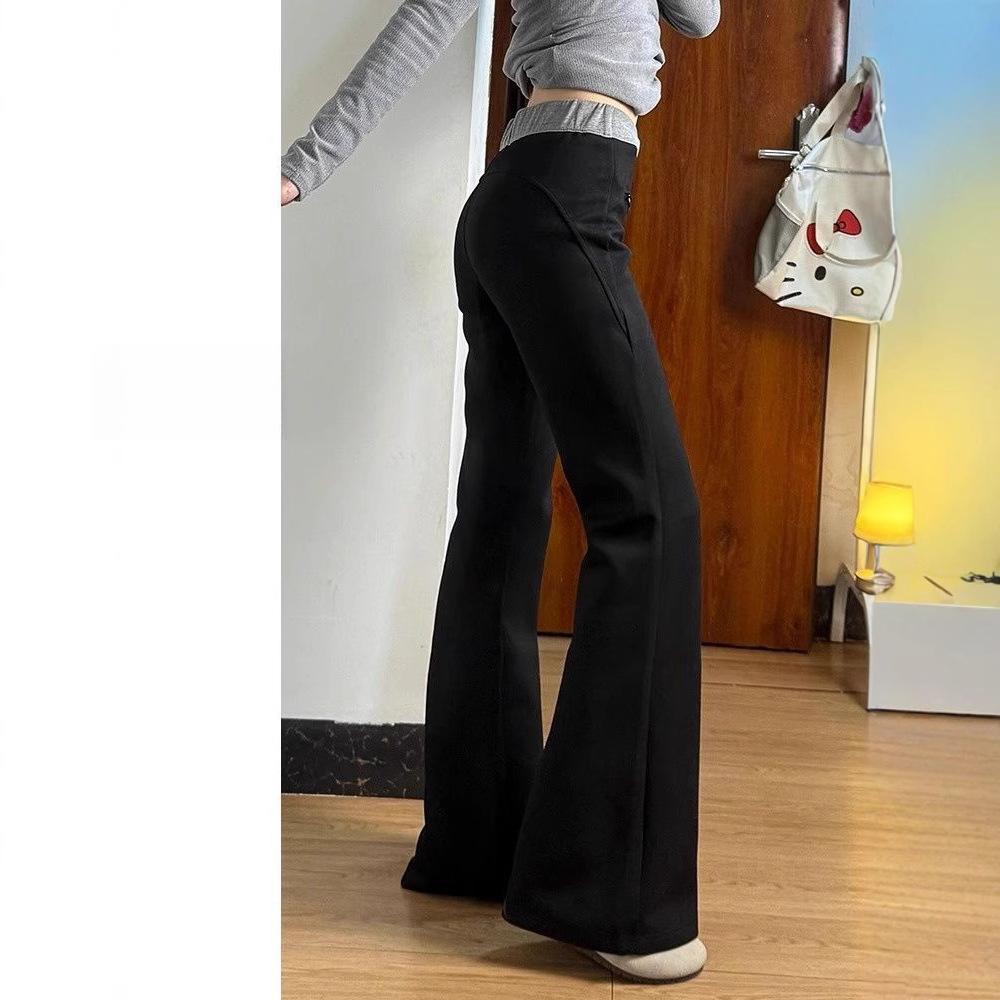 Three-dimensional Waist High-quality Straight-leg Floor Trousers Spring and Autumn Thin Style Light-flare High Street Versatile Trousers