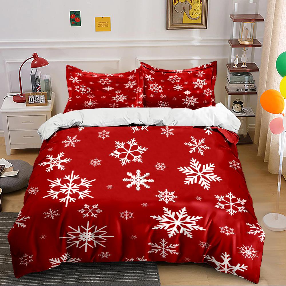 Christmas Red Snowflake Bedding Set Bedding set (1 duvet cover, 2 pillowcases, duvet not included)