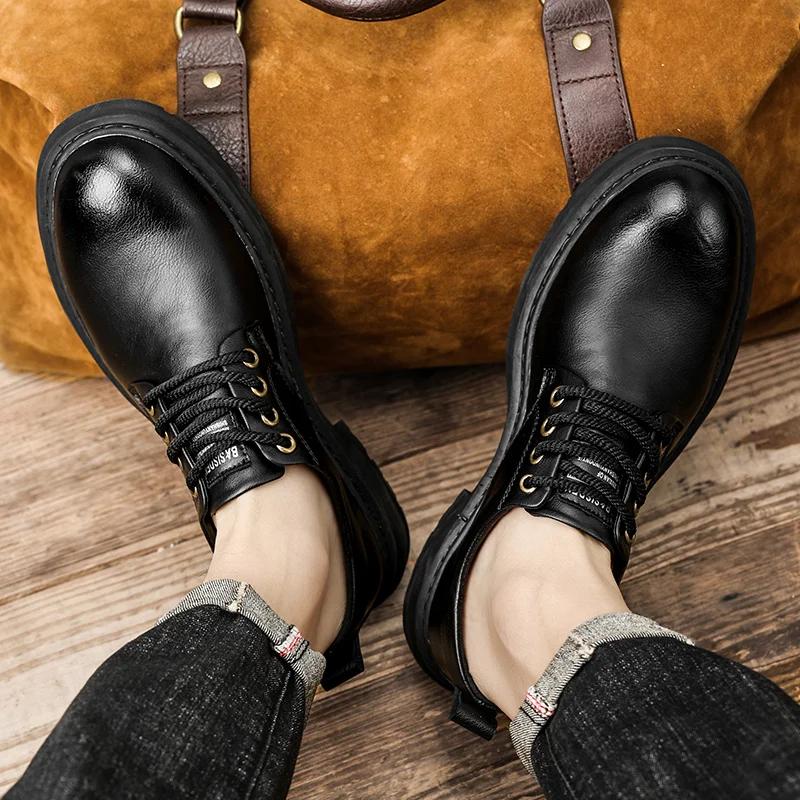 Fashion Men Casual Leather Shoes Retro Style  Classic Handmade Wear-Resistant Sneakers For Men Comfortable Thick Bottom Men Shoes