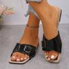 Plus Size Slippers Summer New Square Toe Open Toe Metal Buckle Soft Sole Non-slip Flat Roman Shoes