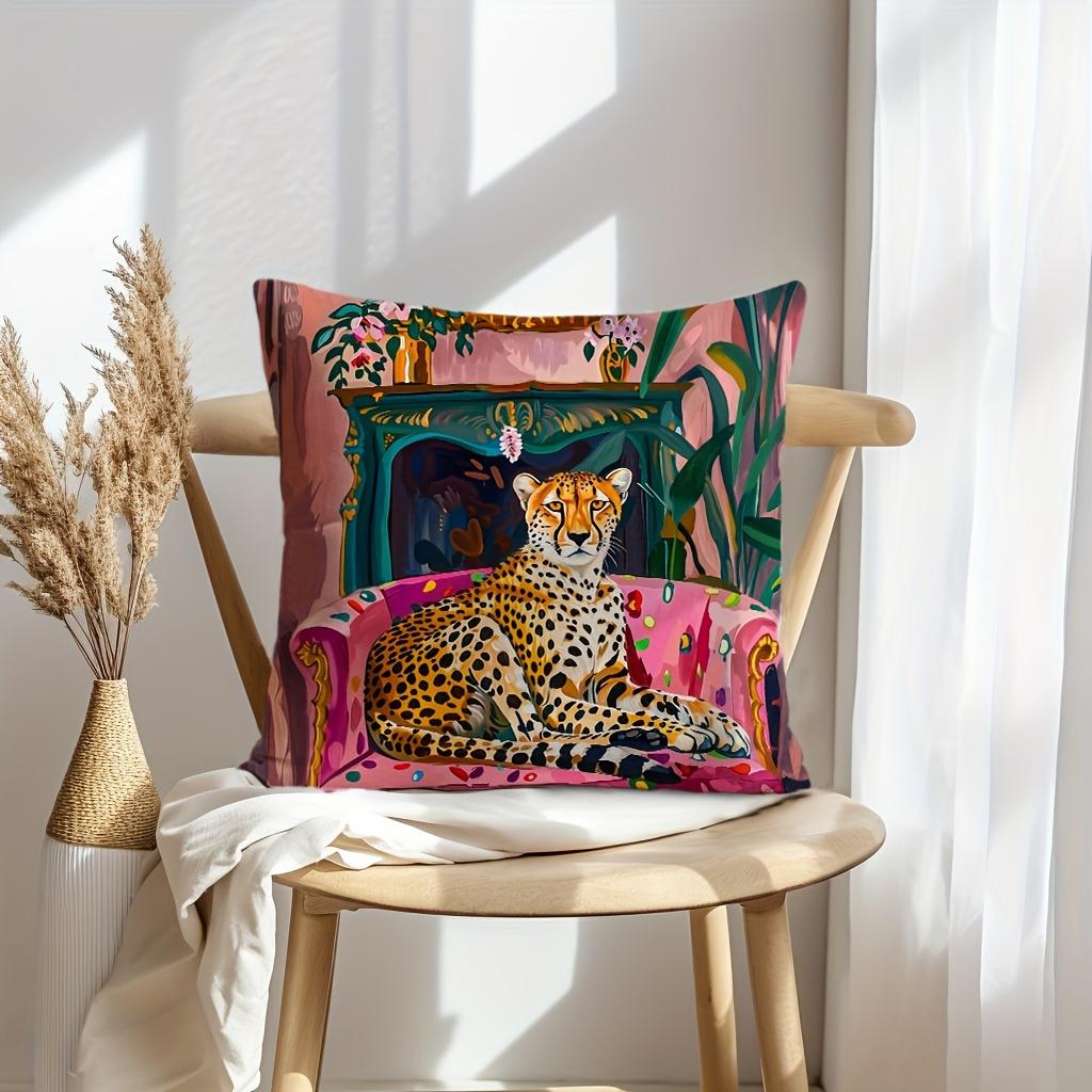 Helenal Unisex Vikama Leopard Print Botanical Cushion Cover Machine Washable Suitable For Bedroom, Living Room, Study Home Decor