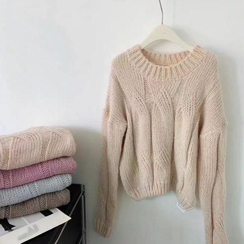 Lazy Style Twist Sweater for Women Autumn Winter Thick Warm Loose Knitted Pullover Vintage Streetwear Knit Jumper Tops