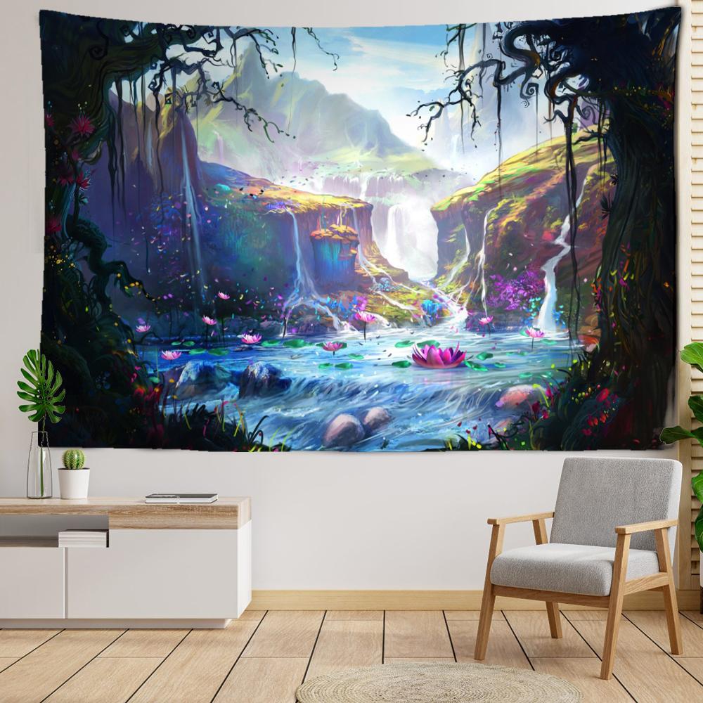 Cartoon Traum Lotus Wandteppich Hängen Kawayi Landschaft Hippie Tapies Einfache Mädchen Schlafsaal Wohnkultur