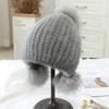 Winter Outdoor Real Mink Fur Hat Sweet Girl Warm Cute In Winter Round Top Striped Earmuffs Caps Women Knitted 100% Real Fur Hats