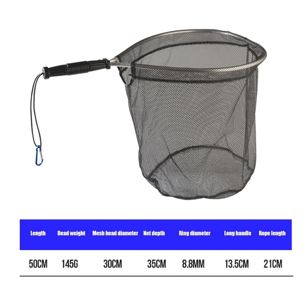 50cm Folding Landing Nets Aluminum Alloy Retractable Fishing Net Portable Collapsible Mesh Trout Hand Net Foldable Fishing Tools
