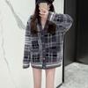Women's Retro Korean Plaid Knit Cardigan Sweater - Autumn/Winter Imitation Mink Velvet, Japanese Loose Fit.
