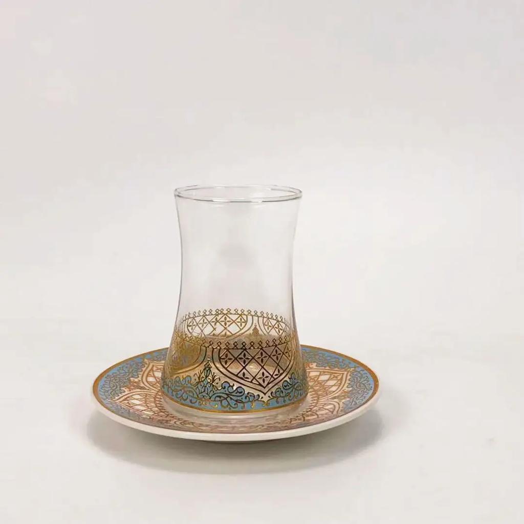 Ensemble de Tasses à Thé Soucoupes avec Cuillère Tasse à Café Verre Romantique Exotique Tasse à Thé Bleu Or Décoration de Cuisine Boisson