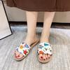 Four Seasons Home Large Size Linen Slippers Fashion Printed Thick Bottom Non-slip Sweat-absorbing and Wear-resistant Outsole Couple Hemp Slippers