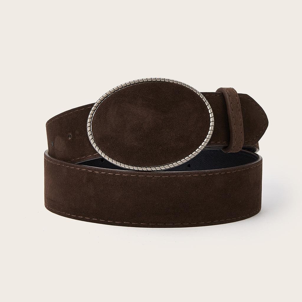 Simple Solid Color Suede Oval Buckle Design Women Casual Belt For Use Daily