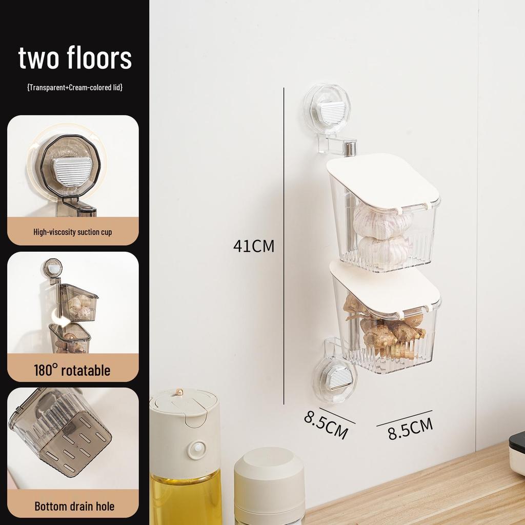 Multifunktionell Väggmonterad Köksförvaringslåda med Lock - Hålfri Transparent Sugkoppshållare för Grönsaker