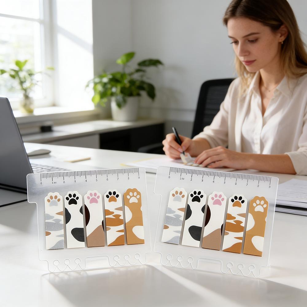 Cute Cat Paw PET Index Tabs, Transparent Ruler Sticky Notes, Book Markers for Students & Office
