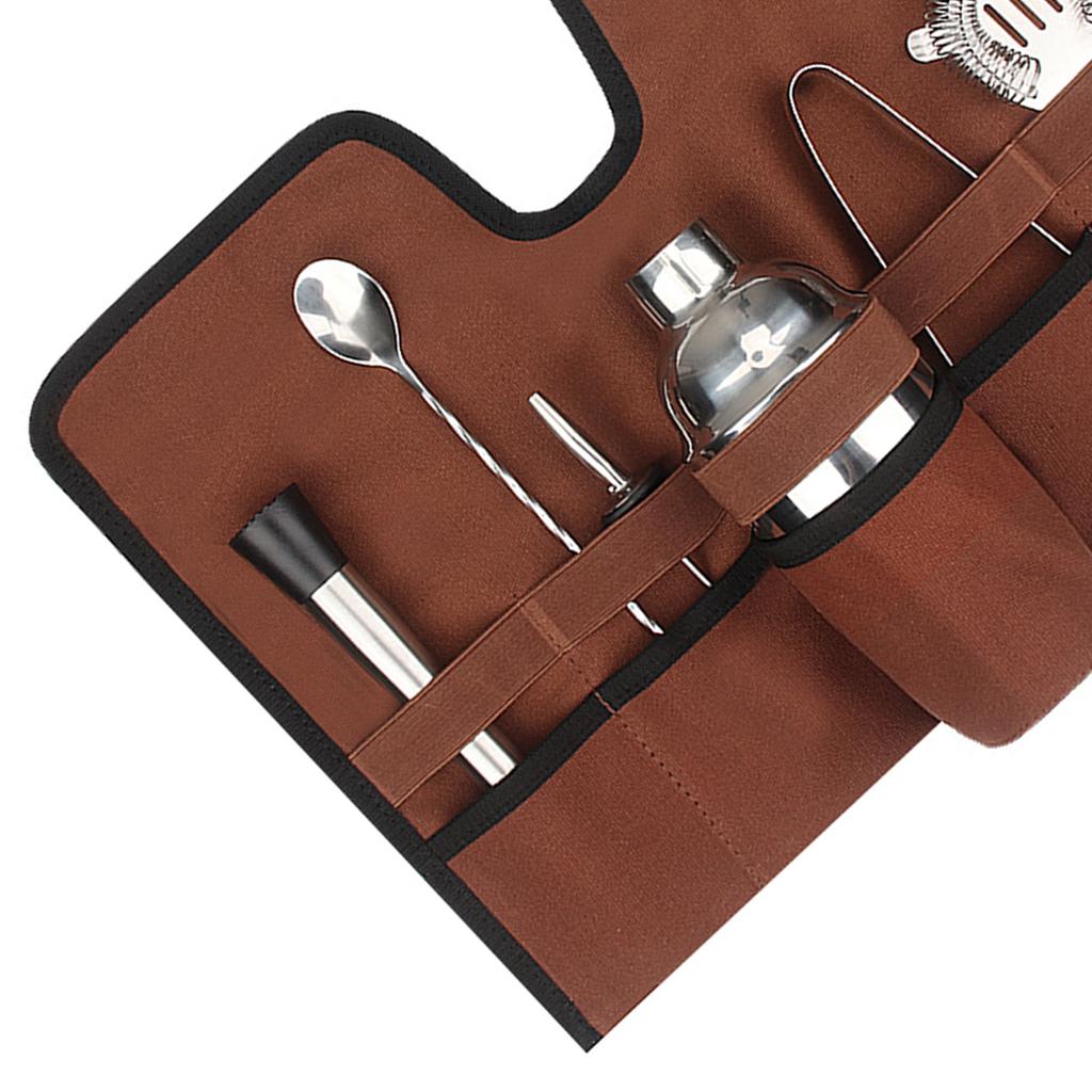 Canvas Cocktail Set Carry Bag Portable Folding Roll Strap Professional Mixology Bartender Bag for Camping Outdoor