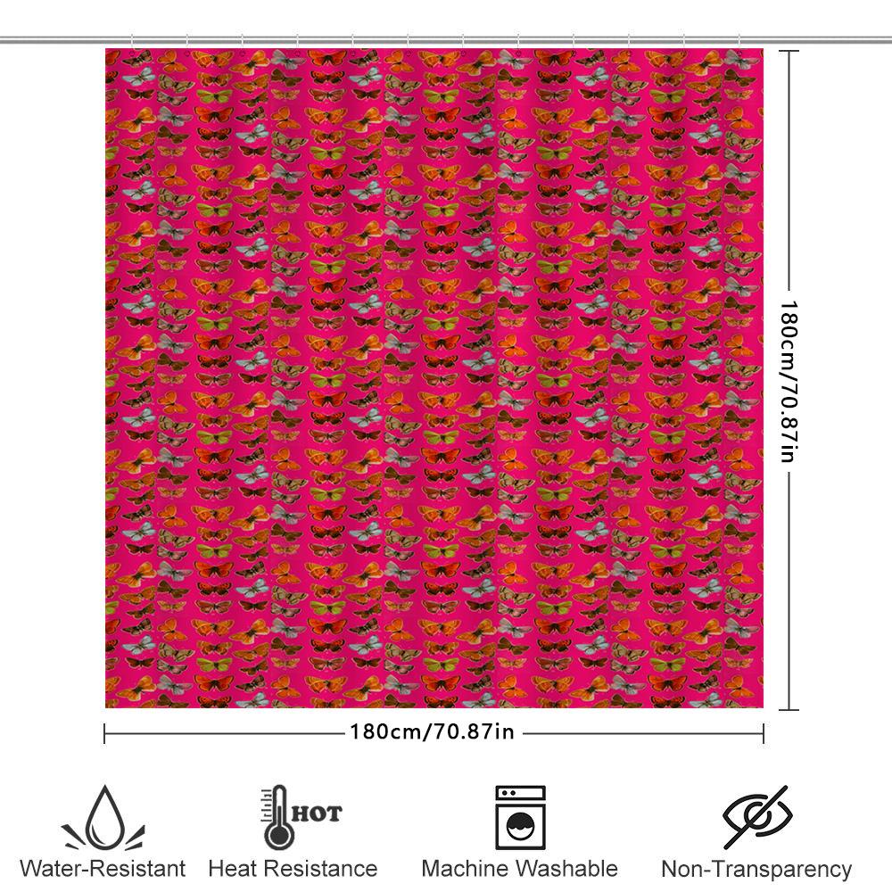 Bright Pink Butterflies Shower Curtain Decorative Waterproof Bathroom Liner For Home Living