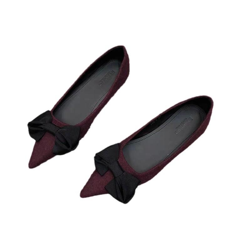 [Youshilai] Pointed Bow Temperament Single Shoe Women's 2025 Winter New Shallow Mouth Casual Versatile One Pedal